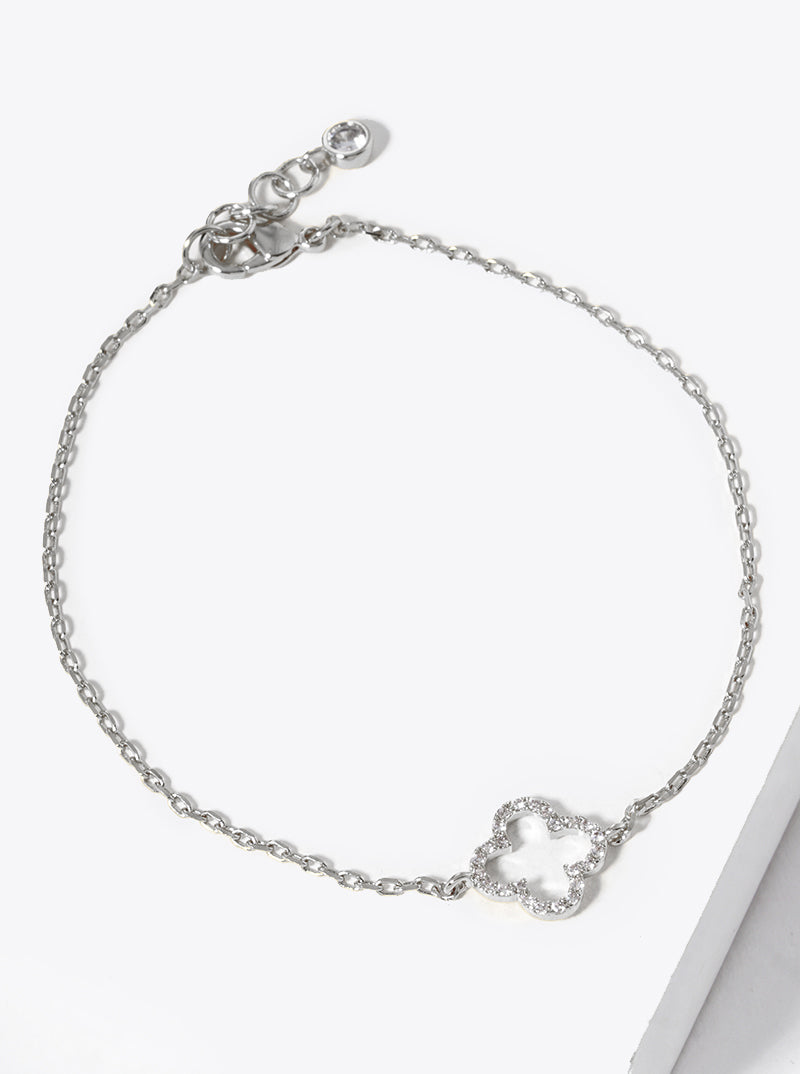 18K Gold Plated Cubic Zirconia Pave Clover Bracelet