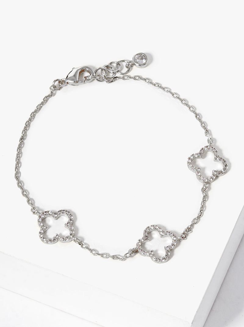 18K Gold Plated Cubic Zirconia Pave Three Clover Bracelet
