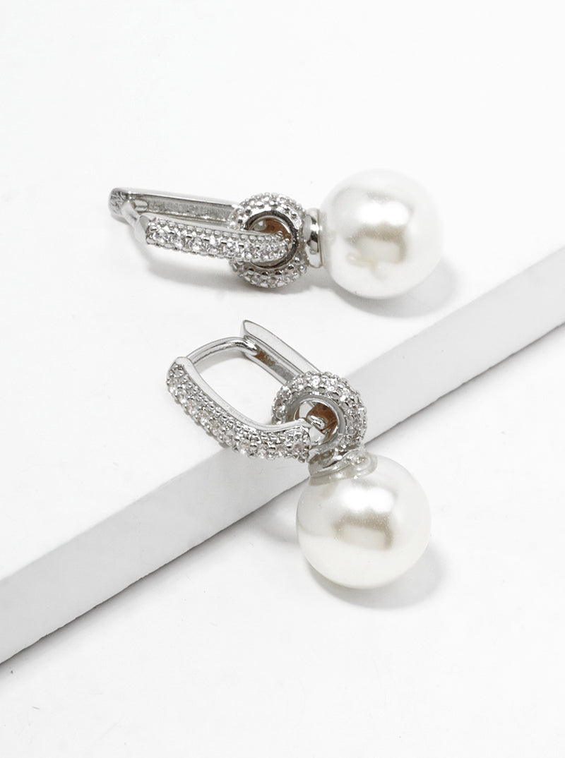 18K Gold Plated Pearl Cubic Zirconia Huggie Earrings