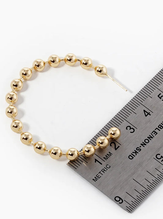 Gold Plated 45mm Ball Bead Hoop Earrings