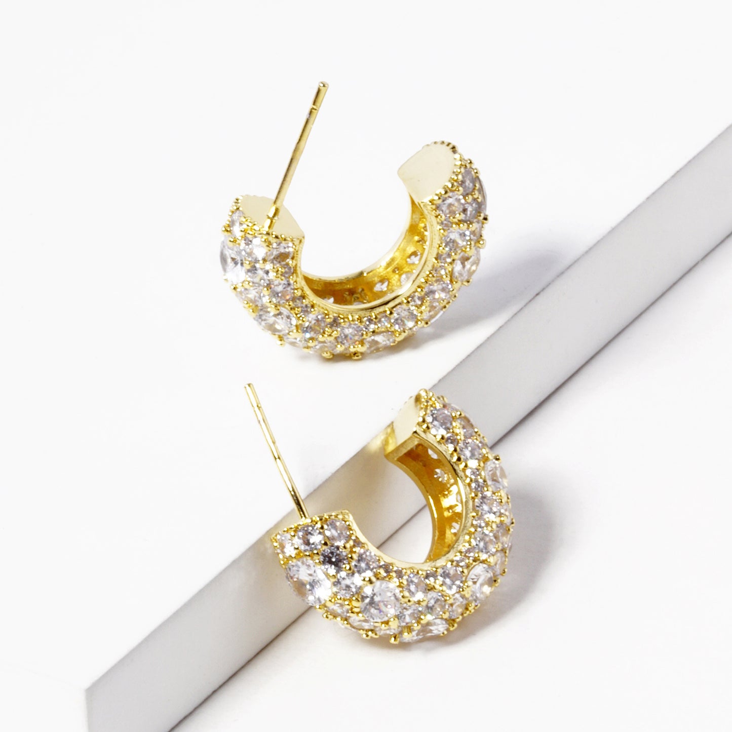 Bling 18mm CZ Pave Encrusted Hoop Earrings