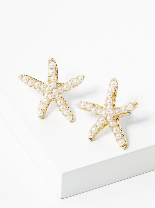 18K Gold Plated Pearl 18mm Starfish Stud Earrings