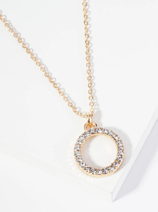 18 Gold Plated CZ Pave Circle Pendant Necklace
