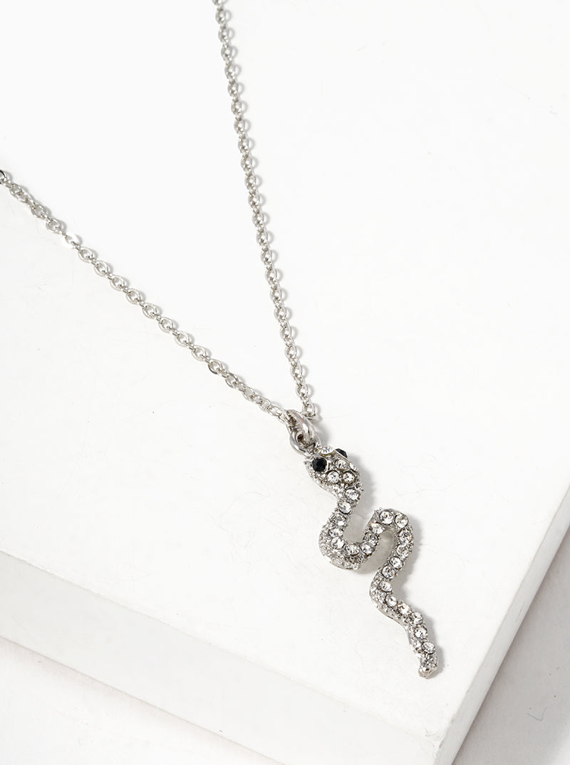 Rhinestone Pavé Snake Pendant Necklace – Bold & Sparkling
