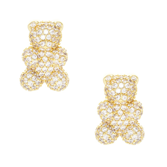 Cubic Zirconia Bling Bear Earrings