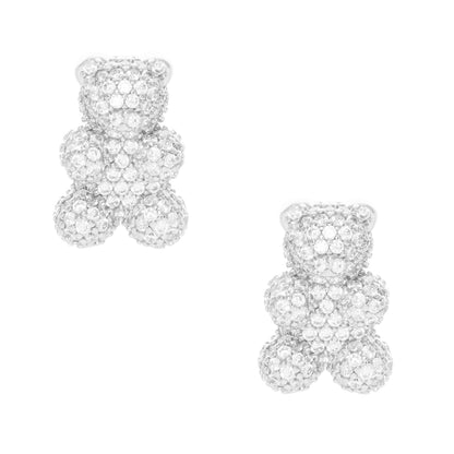 Cubic Zirconia Bling Bear Earrings