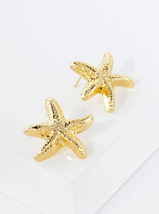 18K Gold Plated Textured Starfish Earrings