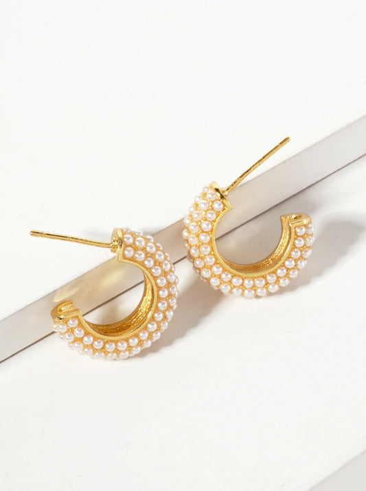 Micro Pearl Beaded 15mm Open Hoop Earrings