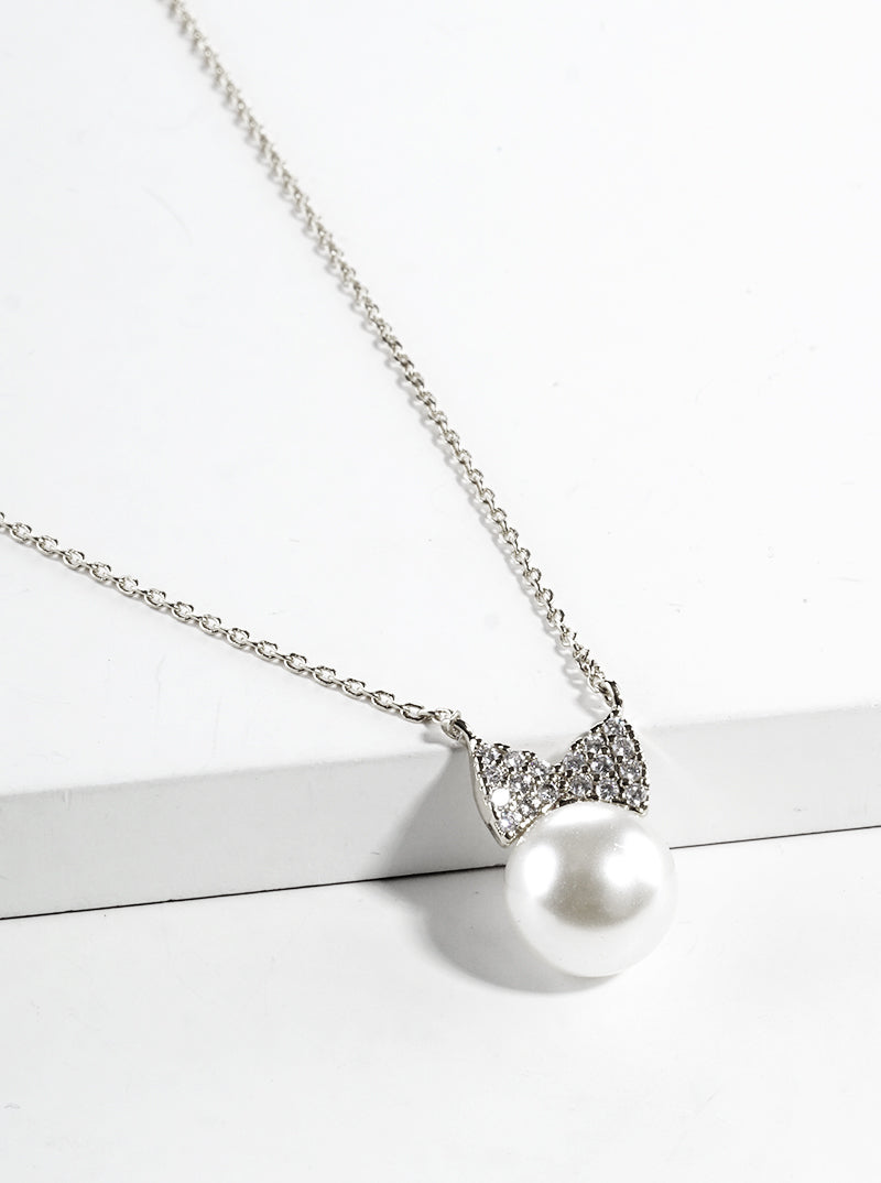 18K Gold Plated CZ Bowtie Pendant Necklace