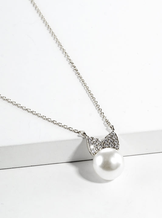 18K Gold Plated CZ Bowtie Pendant Necklace