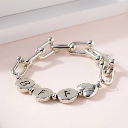 BFF Metal Flat Bead Chain Linked Bracelet