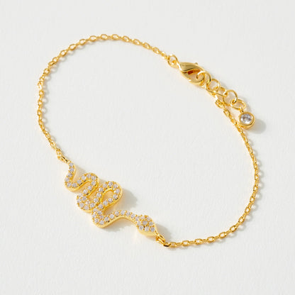 18kK Gold Plated Cubic Zirconia Snake Charm Bracelet